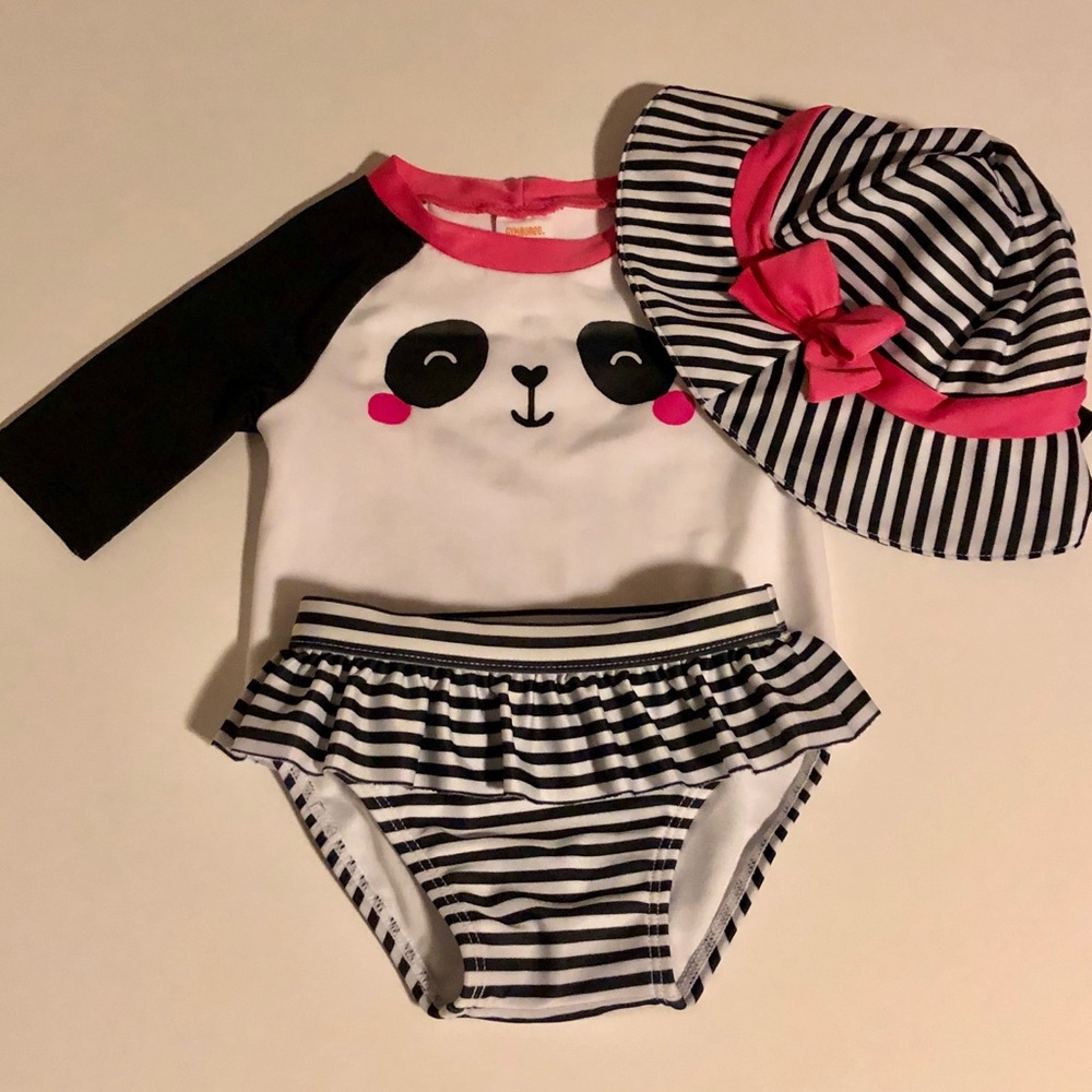 3/4 rash guard set with ruffled bottoms & sun hat